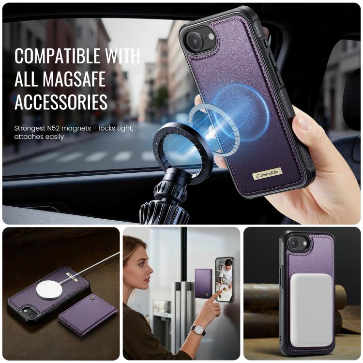 For iPhone 17e / 16e CaseMe Me80 Series Detachable Wallet Magnetic RFID Vegan Leather Phone Case