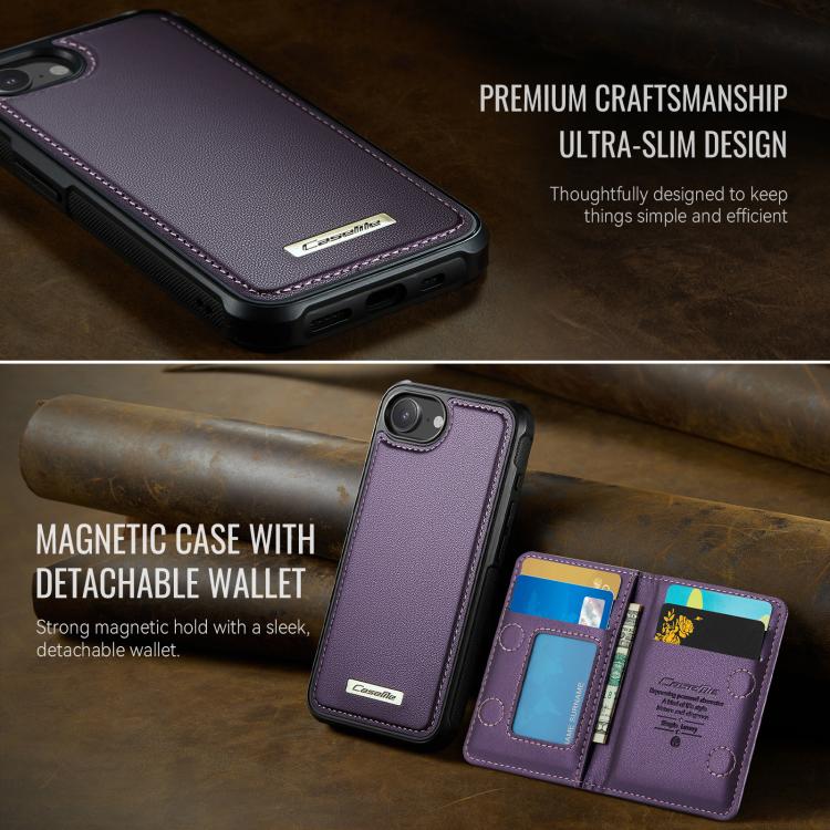 For iPhone 17e / 16e CaseMe Me80 Series Detachable Wallet Magnetic RFID Vegan Leather Phone Case