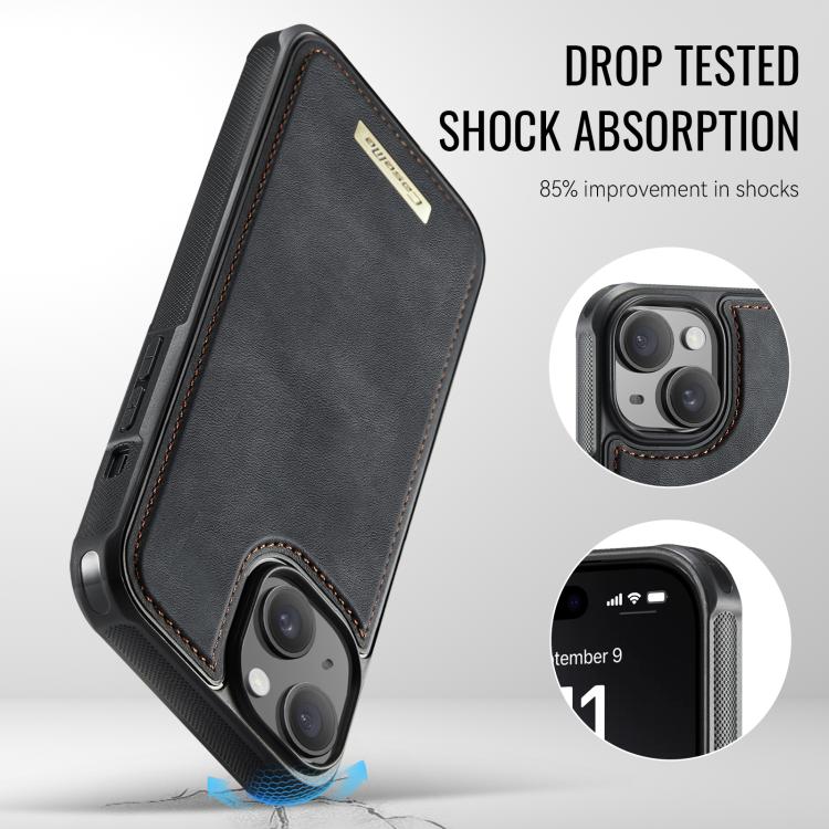 For iPhone 15 CaseMe Me80 Series Detachable Wallet Magnetic RFID Vegan Leather Phone Case