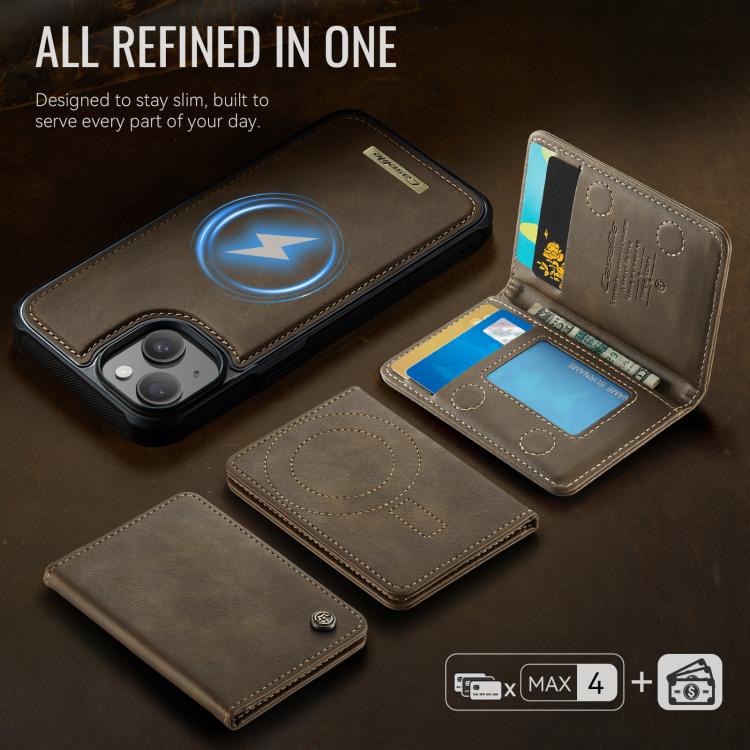 For iPhone 15 CaseMe Me80 Series Detachable Wallet Magnetic RFID Vegan Leather Phone Case
