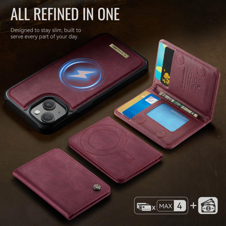 For iPhone 15 CaseMe Me80 Series Detachable Wallet Magnetic RFID Vegan Leather Phone Case