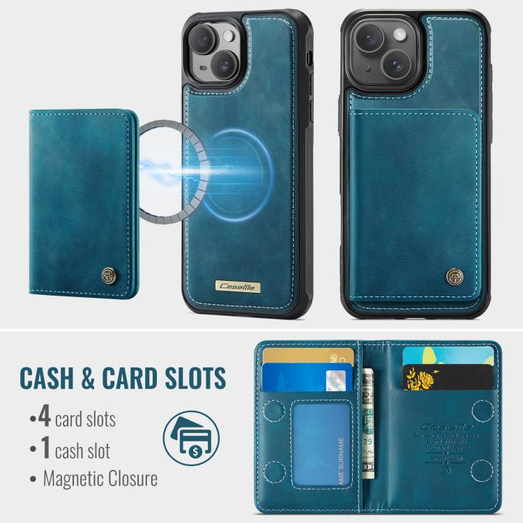 For iPhone 15 CaseMe Me80 Series Detachable Wallet Magnetic RFID Vegan Leather Phone Case