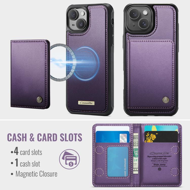 For iPhone 15 CaseMe Me80 Series Detachable Wallet Magnetic RFID Vegan Leather Phone Case