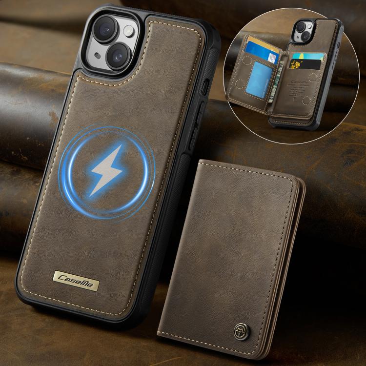 For iPhone 15 Plus / 14 Plus CaseMe Me80 Series Detachable Wallet Magnetic RFID Vegan Leather Phone Case