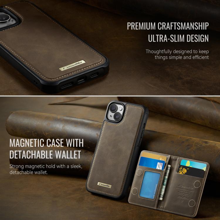 For iPhone 14 CaseMe Me80 Series Detachable Wallet Magnetic RFID Vegan Leather Phone Case