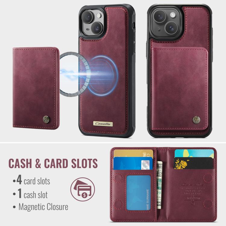 For iPhone 14 CaseMe Me80 Series Detachable Wallet Magnetic RFID Vegan Leather Phone Case