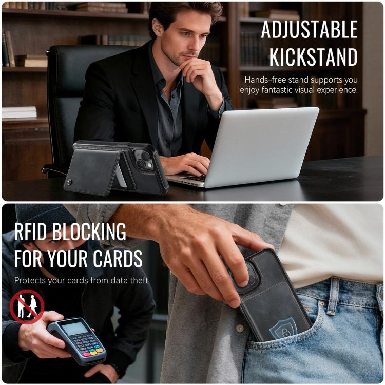 For iPhone 13 CaseMe Me80 Series Detachable Wallet Magnetic RFID Vegan Leather Phone Case