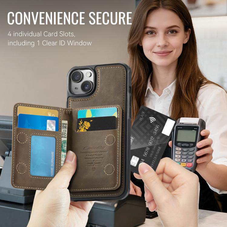 For iPhone 13 CaseMe Me80 Series Detachable Wallet Magnetic RFID Vegan Leather Phone Case