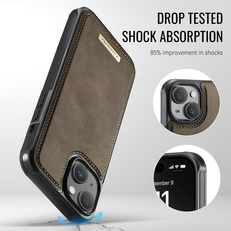 For iPhone 13 CaseMe Me80 Series Detachable Wallet Magnetic RFID Vegan Leather Phone Case