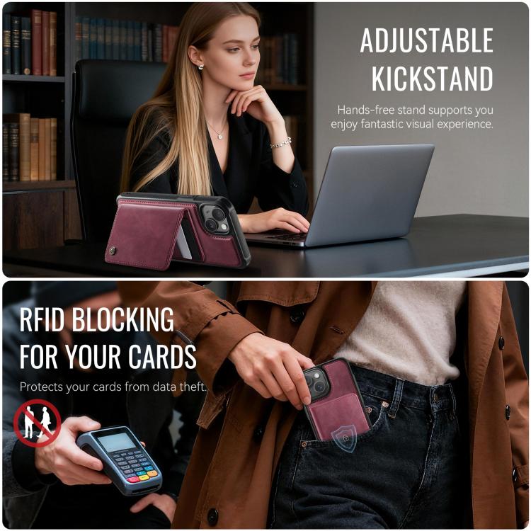 For iPhone 13 CaseMe Me80 Series Detachable Wallet Magnetic RFID Vegan Leather Phone Case