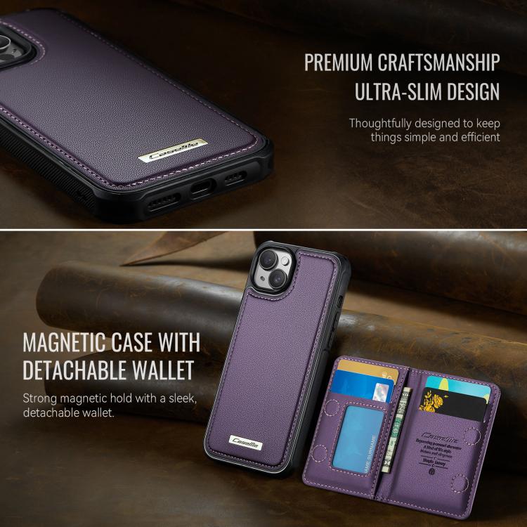 For iPhone 13 CaseMe Me80 Series Detachable Wallet Magnetic RFID Vegan Leather Phone Case