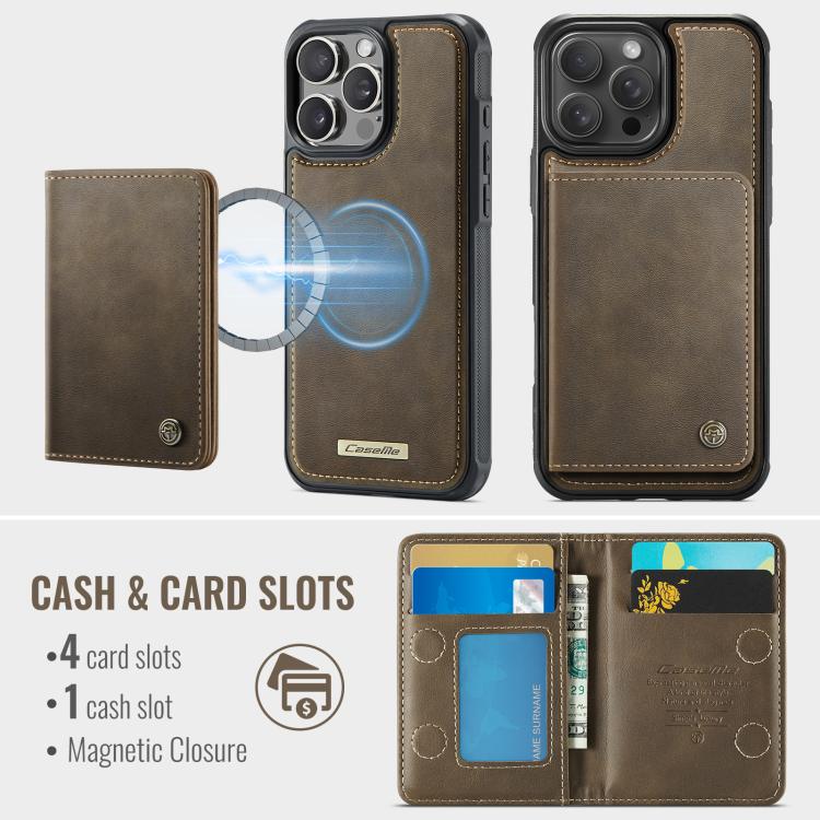 For iPhone 13 Pro CaseMe Me80 Series Detachable Wallet Magnetic RFID Vegan Leather Phone Case
