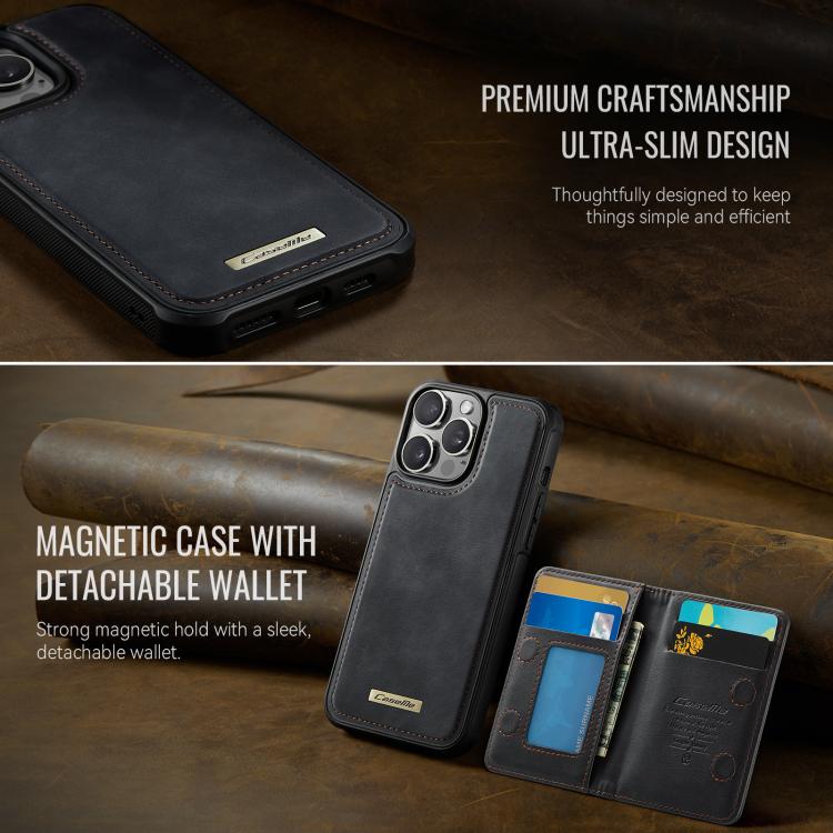 For iPhone 13 Pro Max CaseMe Me80 Series Detachable Wallet Magnetic RFID Vegan Leather Phone Case