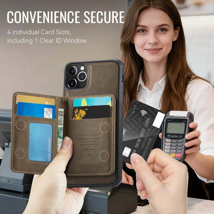 For iPhone 11 Pro Max CaseMe Me80 Series Detachable Wallet Magnetic RFID Vegan Leather Phone Case