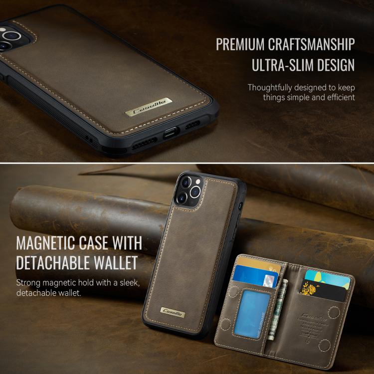 For iPhone 11 Pro Max CaseMe Me80 Series Detachable Wallet Magnetic RFID Vegan Leather Phone Case