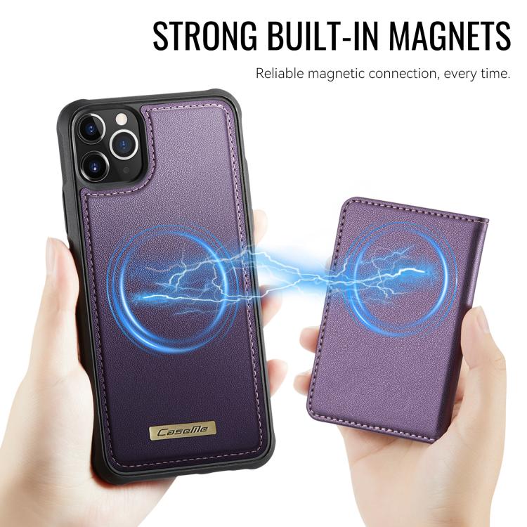For iPhone 11 Pro Max CaseMe Me80 Series Detachable Wallet Magnetic RFID Vegan Leather Phone Case