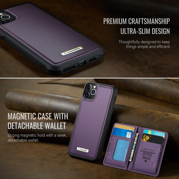 For iPhone 11 Pro Max CaseMe Me80 Series Detachable Wallet Magnetic RFID Vegan Leather Phone Case
