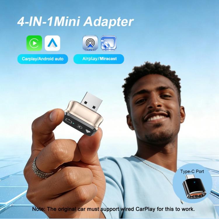 M70 For AirPlay / Miracast 4 in 1 Smart Screen Mirroring Adapter CarPlay / Android Auto Wired to Wireless