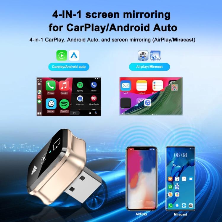 M70 For AirPlay / Miracast 4 in 1 Smart Screen Mirroring Adapter CarPlay / Android Auto Wired to Wireless