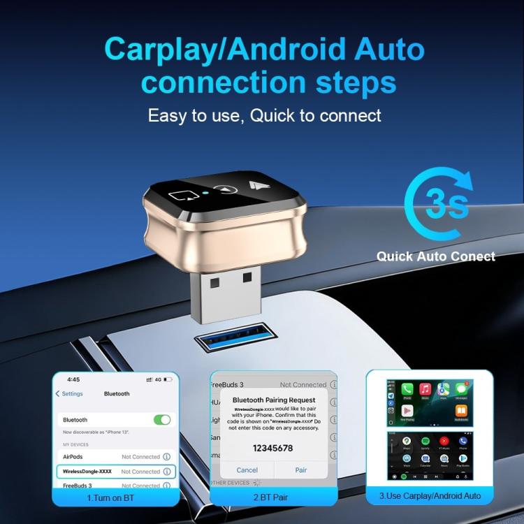 M70 For AirPlay / Miracast 4 in 1 Smart Screen Mirroring Adapter CarPlay / Android Auto Wired to Wireless