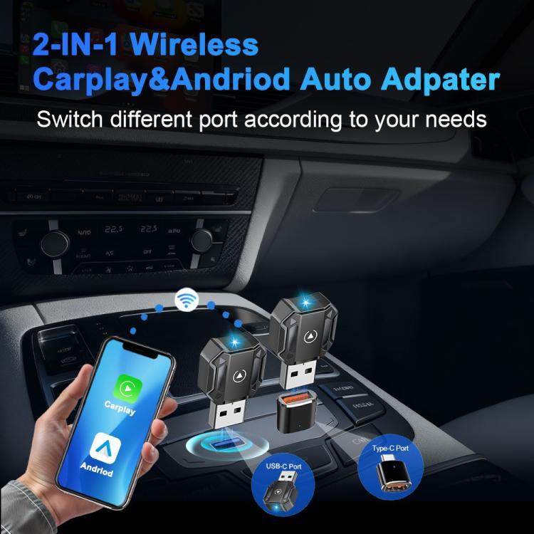 M36 CarPlay / Android Auto Wired to Wireless Converter 2 in 1 Ai Box Wireless Car Adapter