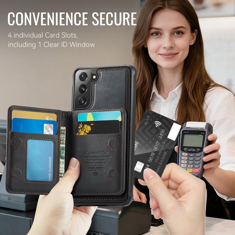 For Samsung Galaxy S21 FE 5G CaseMe Me80 Series Detachable Wallet Magnetic RFID Vegan Leather Phone Case
