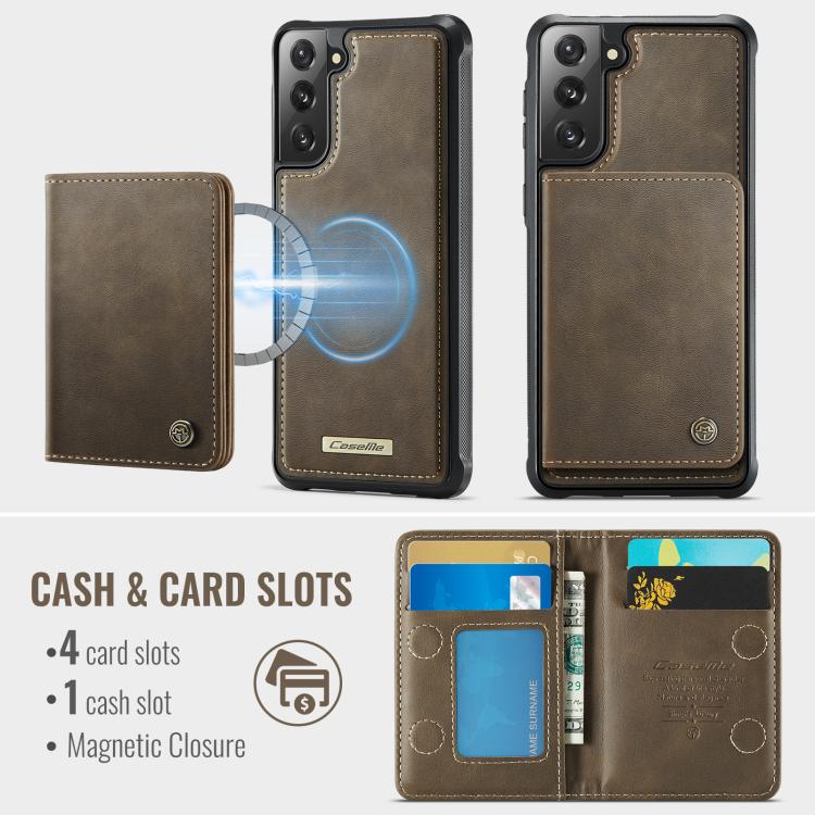For Samsung Galaxy S21 FE 5G CaseMe Me80 Series Detachable Wallet Magnetic RFID Vegan Leather Phone Case