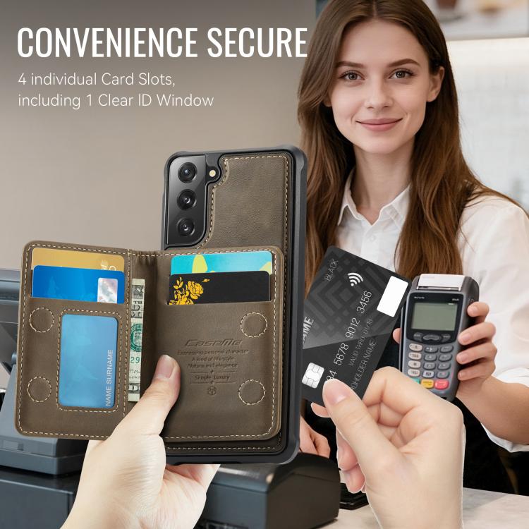 For Samsung Galaxy S21 FE 5G CaseMe Me80 Series Detachable Wallet Magnetic RFID Vegan Leather Phone Case