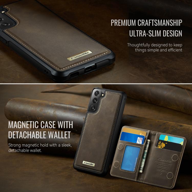 For Samsung Galaxy S21 FE 5G CaseMe Me80 Series Detachable Wallet Magnetic RFID Vegan Leather Phone Case