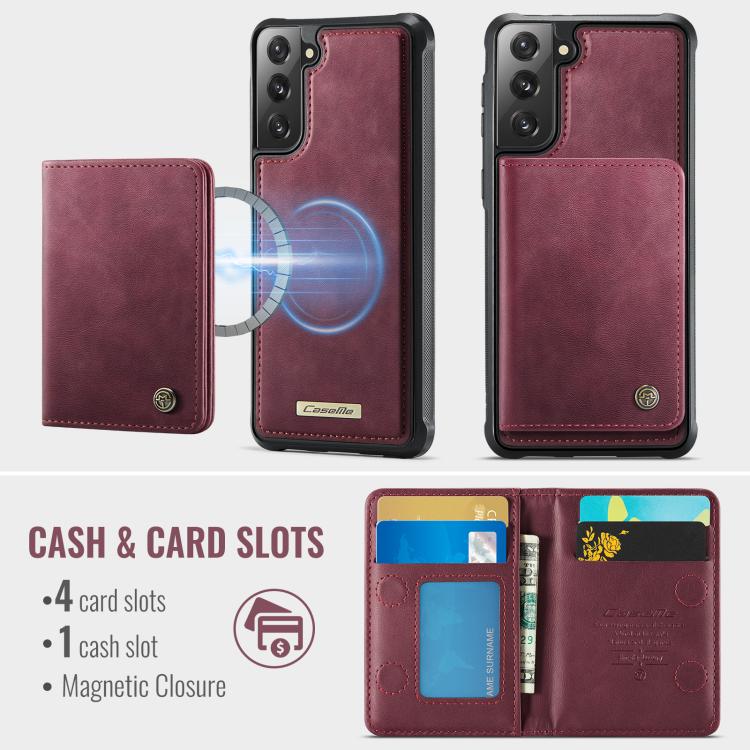 For Samsung Galaxy S21 FE 5G CaseMe Me80 Series Detachable Wallet Magnetic RFID Vegan Leather Phone Case