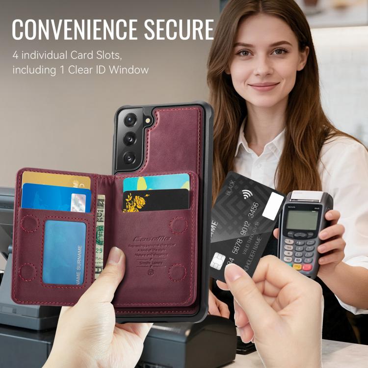 For Samsung Galaxy S21 FE 5G CaseMe Me80 Series Detachable Wallet Magnetic RFID Vegan Leather Phone Case