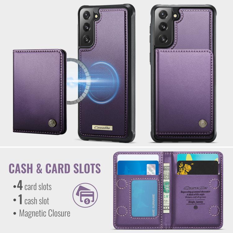 For Samsung Galaxy S21 FE 5G CaseMe Me80 Series Detachable Wallet Magnetic RFID Vegan Leather Phone Case