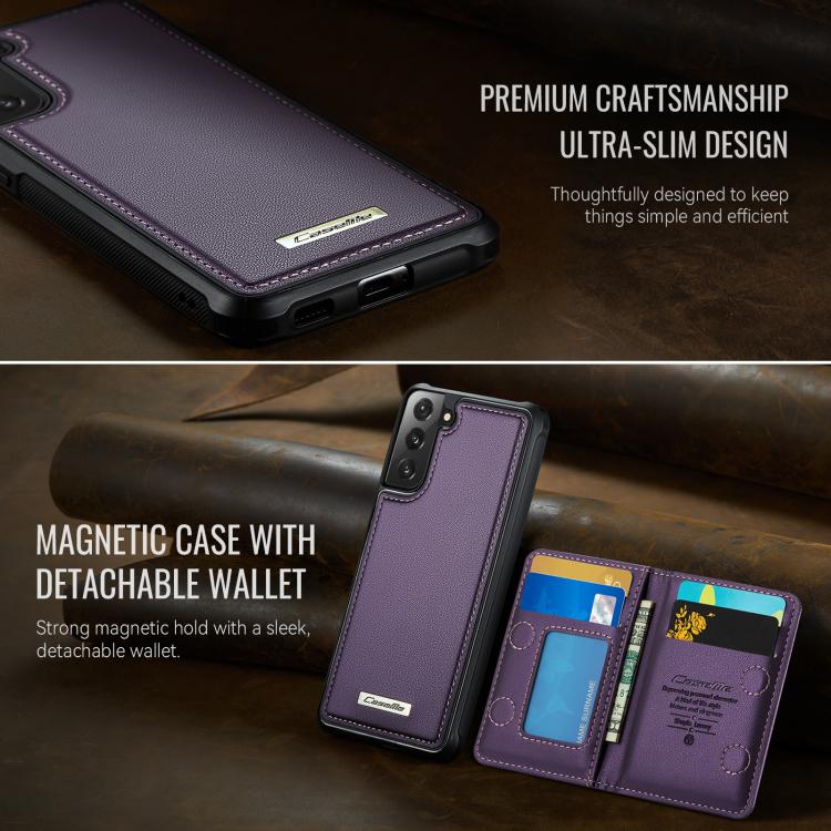 For Samsung Galaxy S21 FE 5G CaseMe Me80 Series Detachable Wallet Magnetic RFID Vegan Leather Phone Case