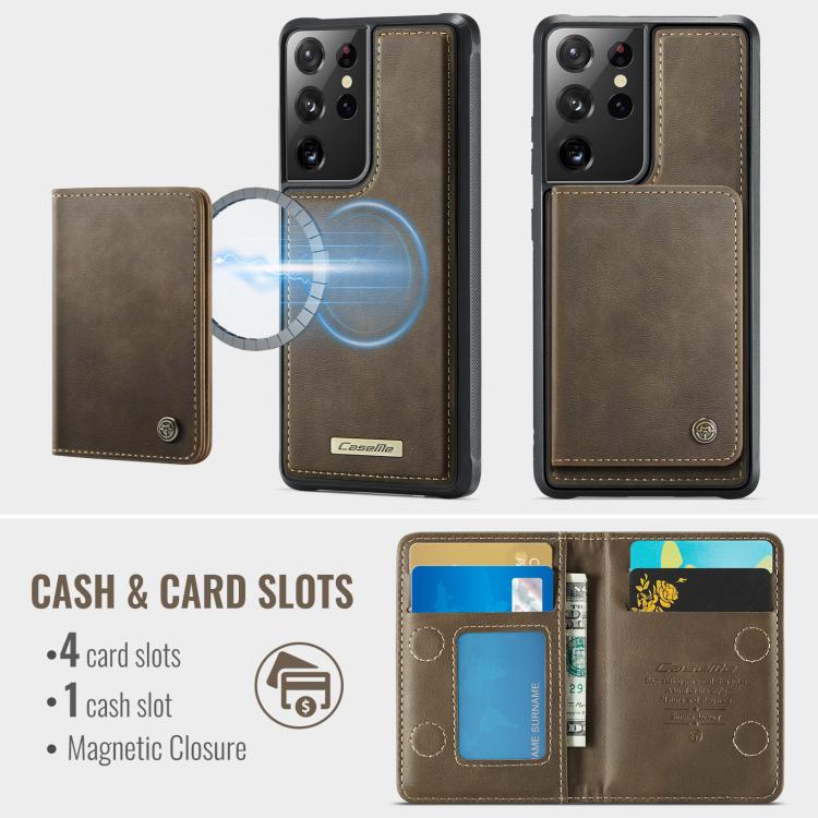 For Samsung Galaxy S21 Ultra 5G CaseMe Me80 Series Detachable Wallet Magnetic RFID Vegan Leather Phone Case