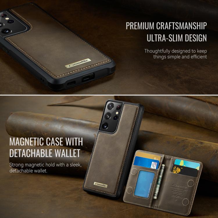 For Samsung Galaxy S21 Ultra 5G CaseMe Me80 Series Detachable Wallet Magnetic RFID Vegan Leather Phone Case
