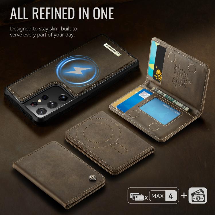 For Samsung Galaxy S21 Ultra 5G CaseMe Me80 Series Detachable Wallet Magnetic RFID Vegan Leather Phone Case