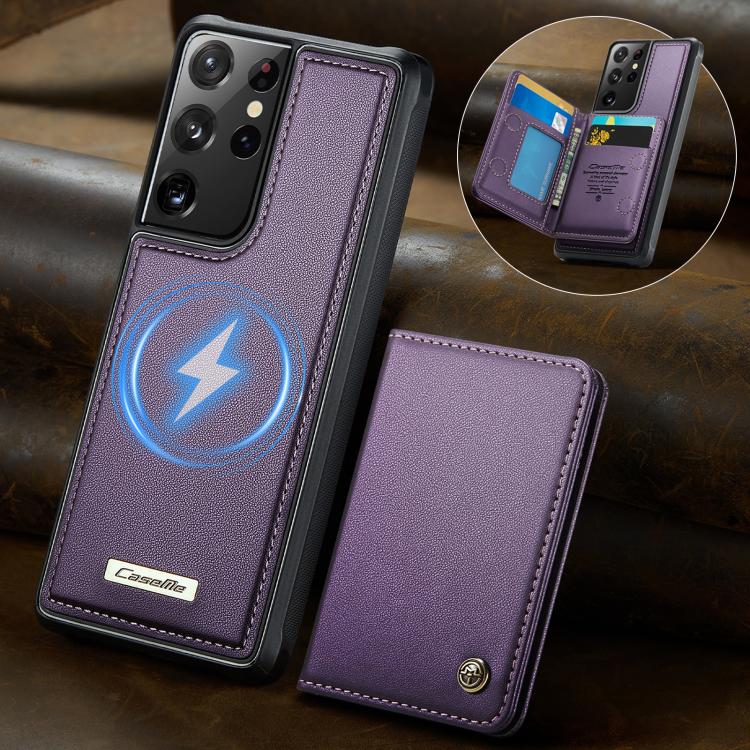 For Samsung Galaxy S21 Ultra 5G CaseMe Me80 Series Detachable Wallet Magnetic RFID Vegan Leather Phone Case
