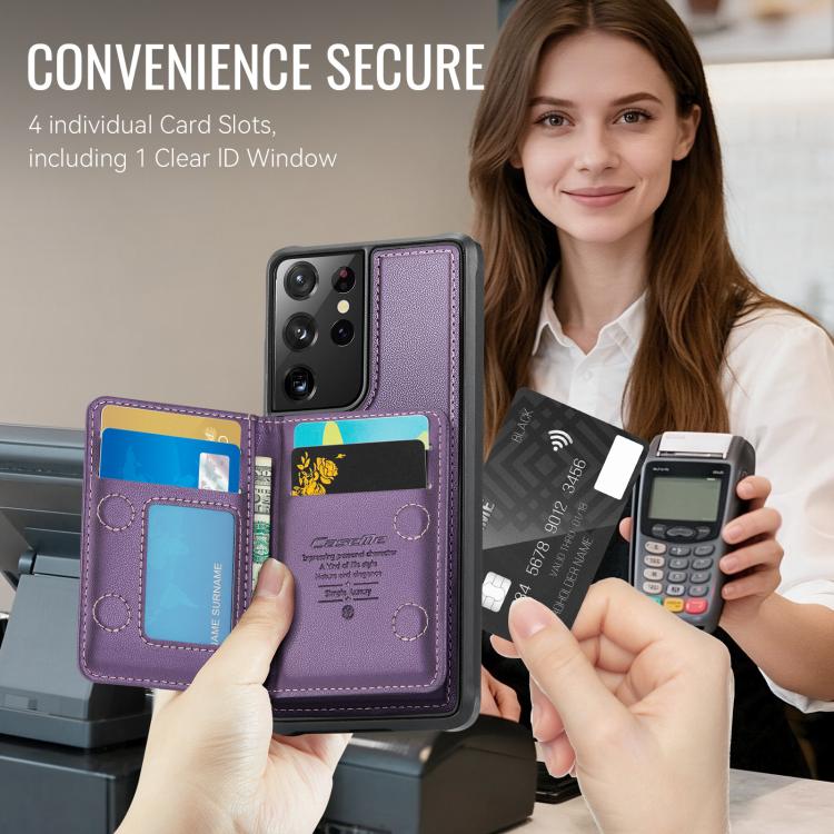 For Samsung Galaxy S21 Ultra 5G CaseMe Me80 Series Detachable Wallet Magnetic RFID Vegan Leather Phone Case