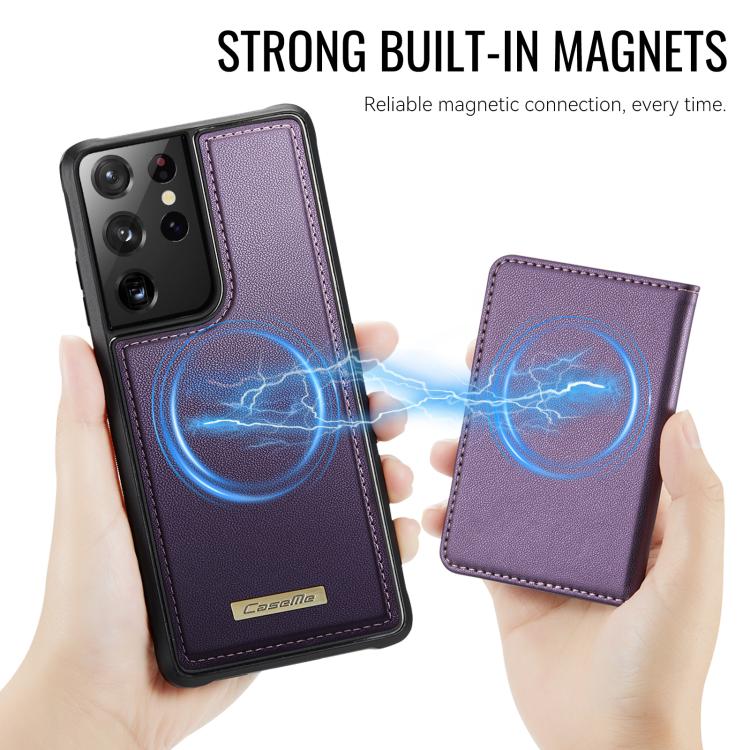 For Samsung Galaxy S21 Ultra 5G CaseMe Me80 Series Detachable Wallet Magnetic RFID Vegan Leather Phone Case