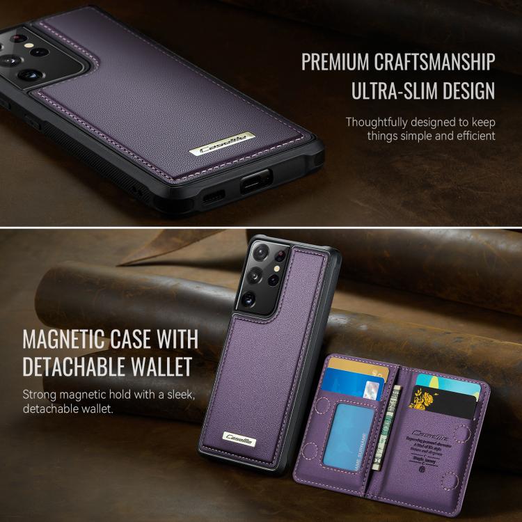 For Samsung Galaxy S21 Ultra 5G CaseMe Me80 Series Detachable Wallet Magnetic RFID Vegan Leather Phone Case