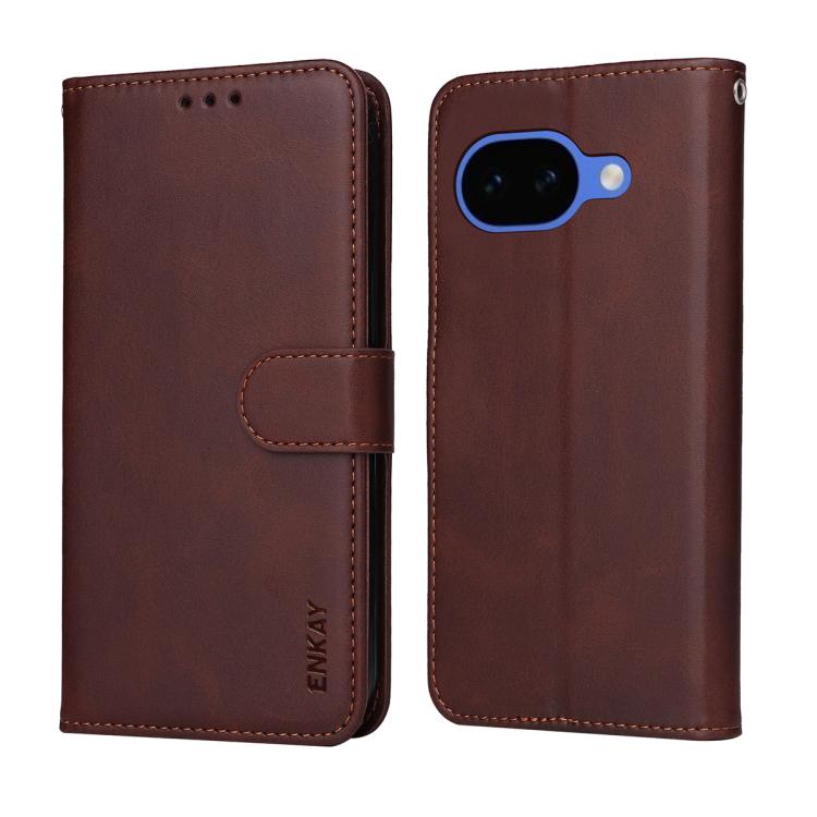 For Google Pixel 10a ENKAY Card Wallet Calf Texture Leather Phone Case with Screen Film