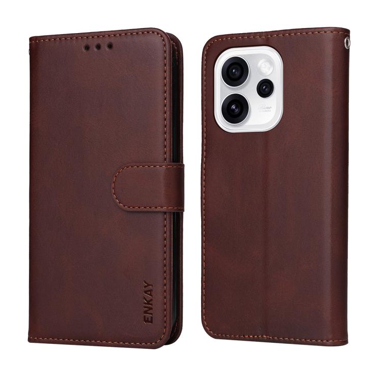 For OPPO Reno15 Pro Max Global ENKAY Card Wallet Calf Texture Leather Phone Case with Screen Film