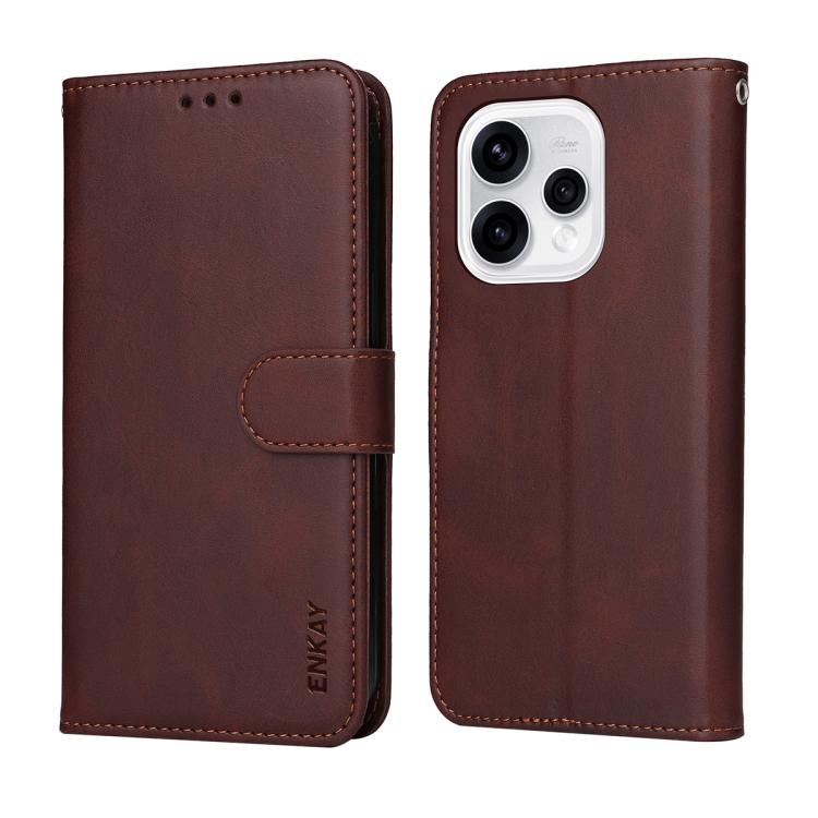 For OPPO Reno15 Global ENKAY Card Wallet Calf Texture Leather Phone Case with Screen Film