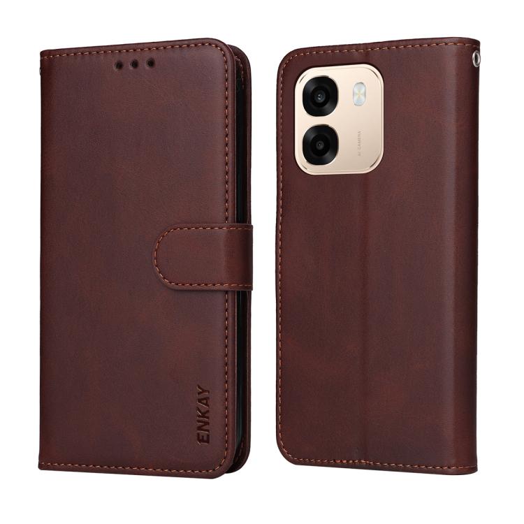For OPPO A6 4G / A6x 4G / 5G Global ENKAY Card Wallet Calf Texture Leather Phone Case with Screen Film