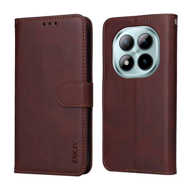 For Redmi Note 15 4G / 5G Global 164mm ENKAY Card Wallet Calf Texture Leather Phone Case with Full Glue Coverage Soft Hydrogel Film