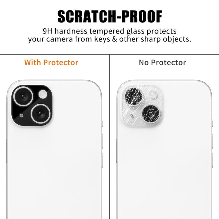 For iPhone 14 / 14 Plus Kalebol Silk-Screened HD Anti-Fingerprint AR Integrated Camera Lens Tempered Glass Film