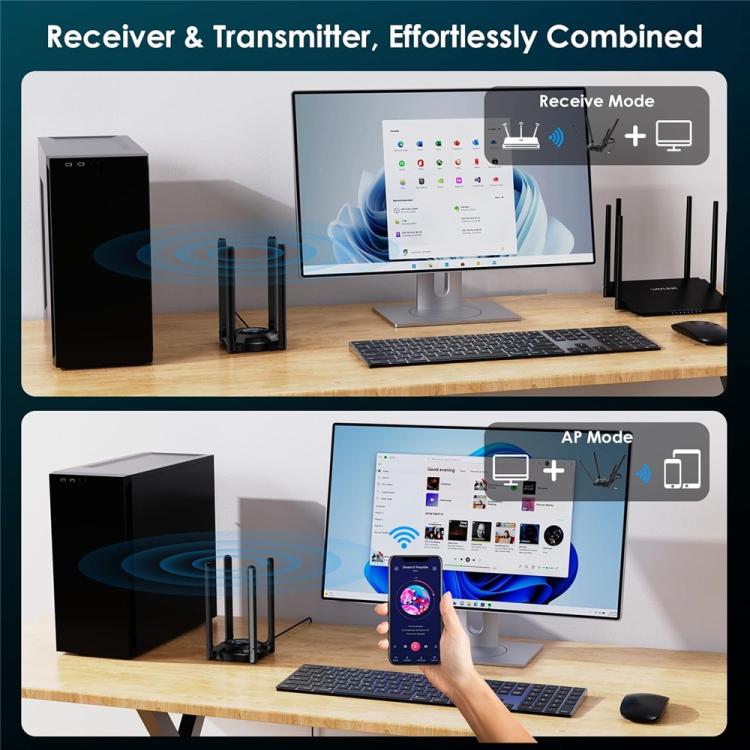 WAVLINK WN695BE2 BE6500 Tri-Band 2.4GHz / 5GHz / 6GHz High Gain Antennas USB 3.0 WiFi 7 Adapter