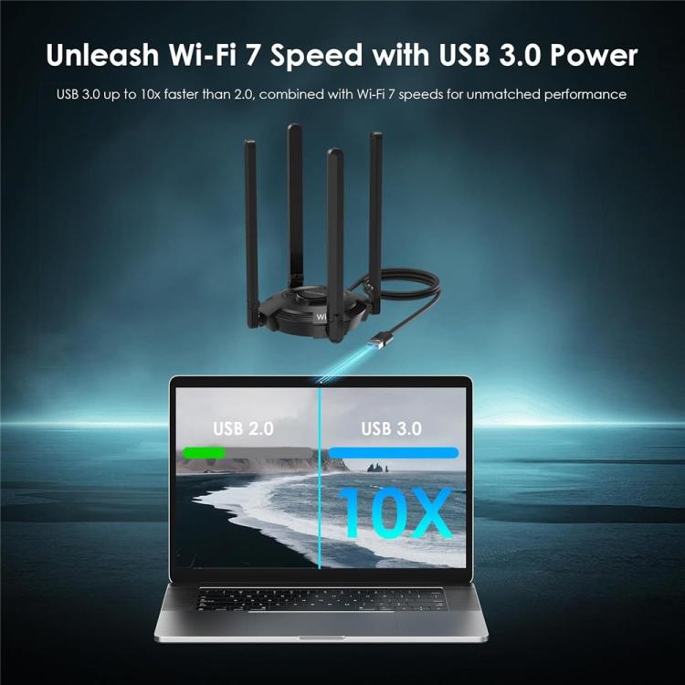 WAVLINK WN695BE2 BE6500 Tri-Band 2.4GHz / 5GHz / 6GHz High Gain Antennas USB 3.0 WiFi 7 Adapter