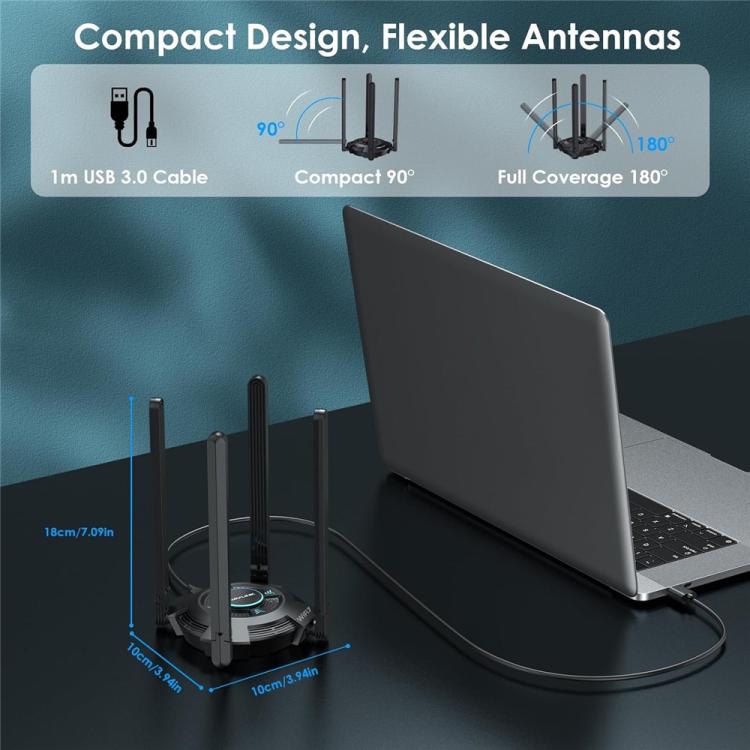 WAVLINK WN695BE2 BE6500 Tri-Band 2.4GHz / 5GHz / 6GHz High Gain Antennas USB 3.0 WiFi 7 Adapter