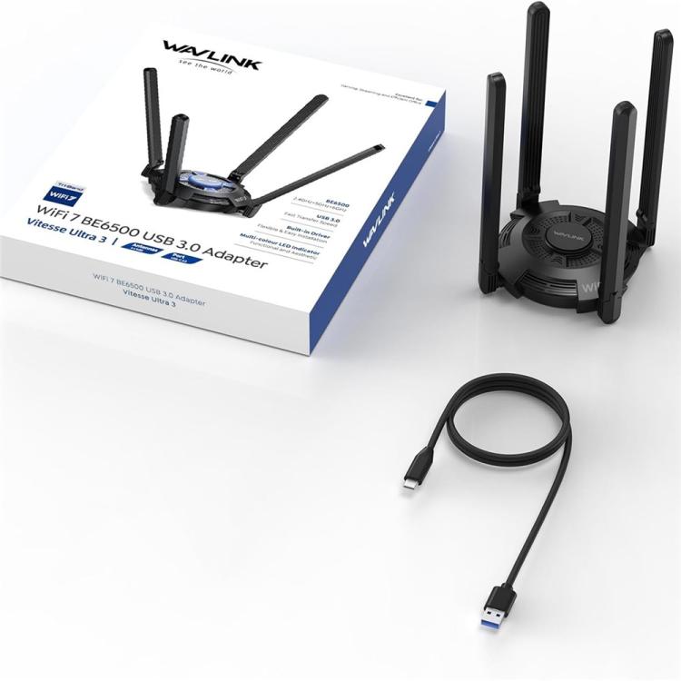 WAVLINK WN695BE2 BE6500 Tri-Band 2.4GHz / 5GHz / 6GHz High Gain Antennas USB 3.0 WiFi 7 Adapter